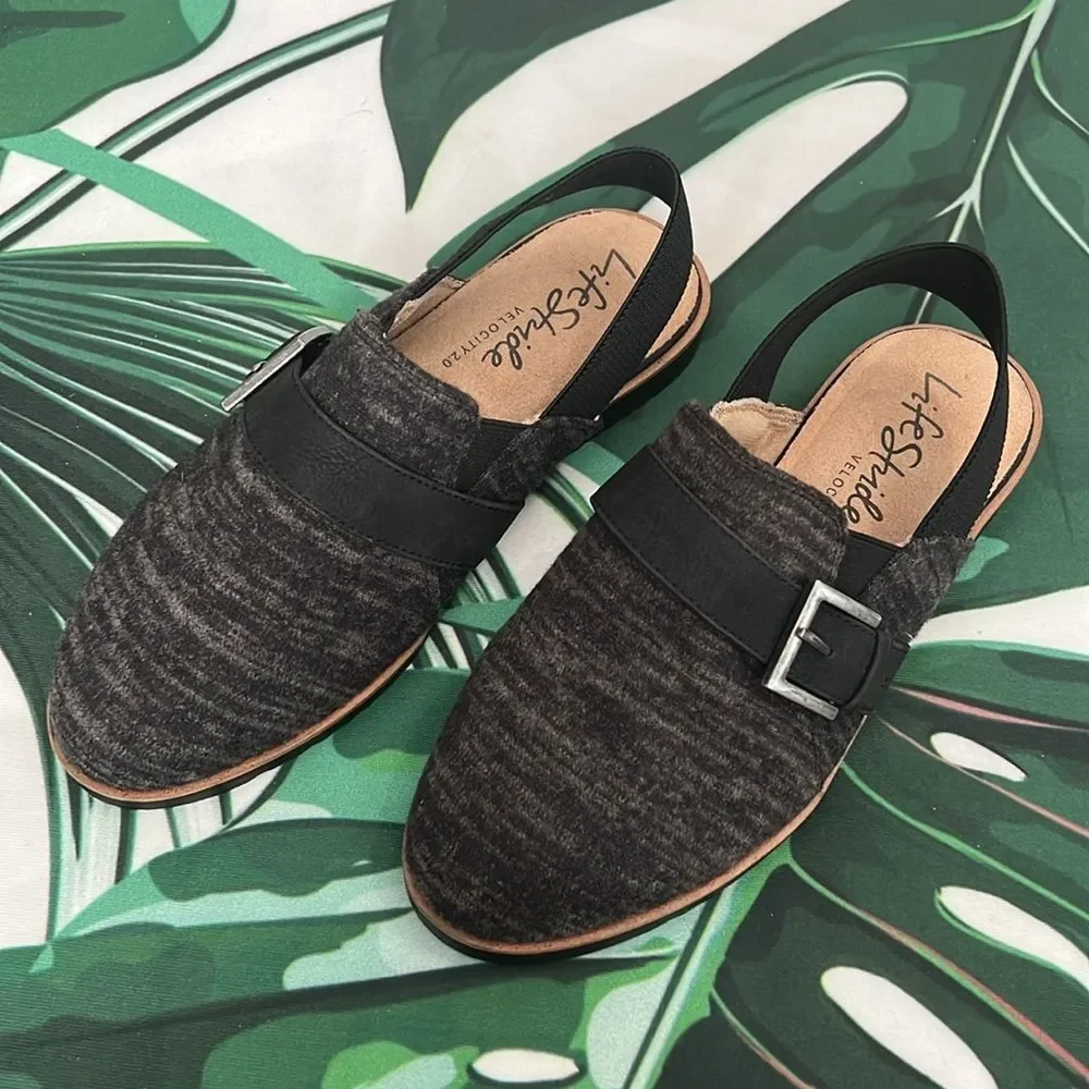 * Life Stride velocity charcoal slide flats with back strap